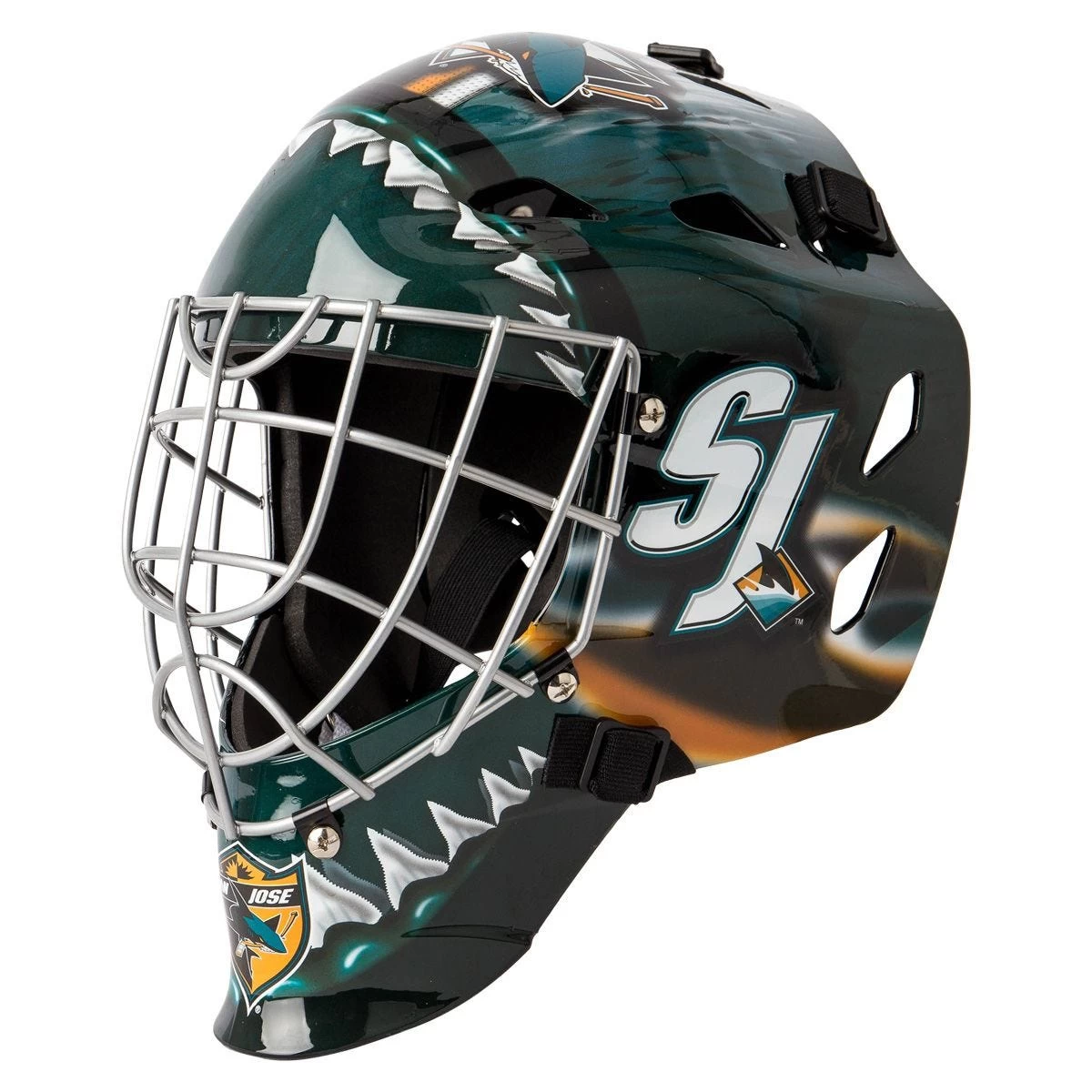 Franklin GFM 1500 San Jose Sharks Goalie Face Mask 1 Franklin GFM 1500 San Jose Sharks Goalie Face Mask